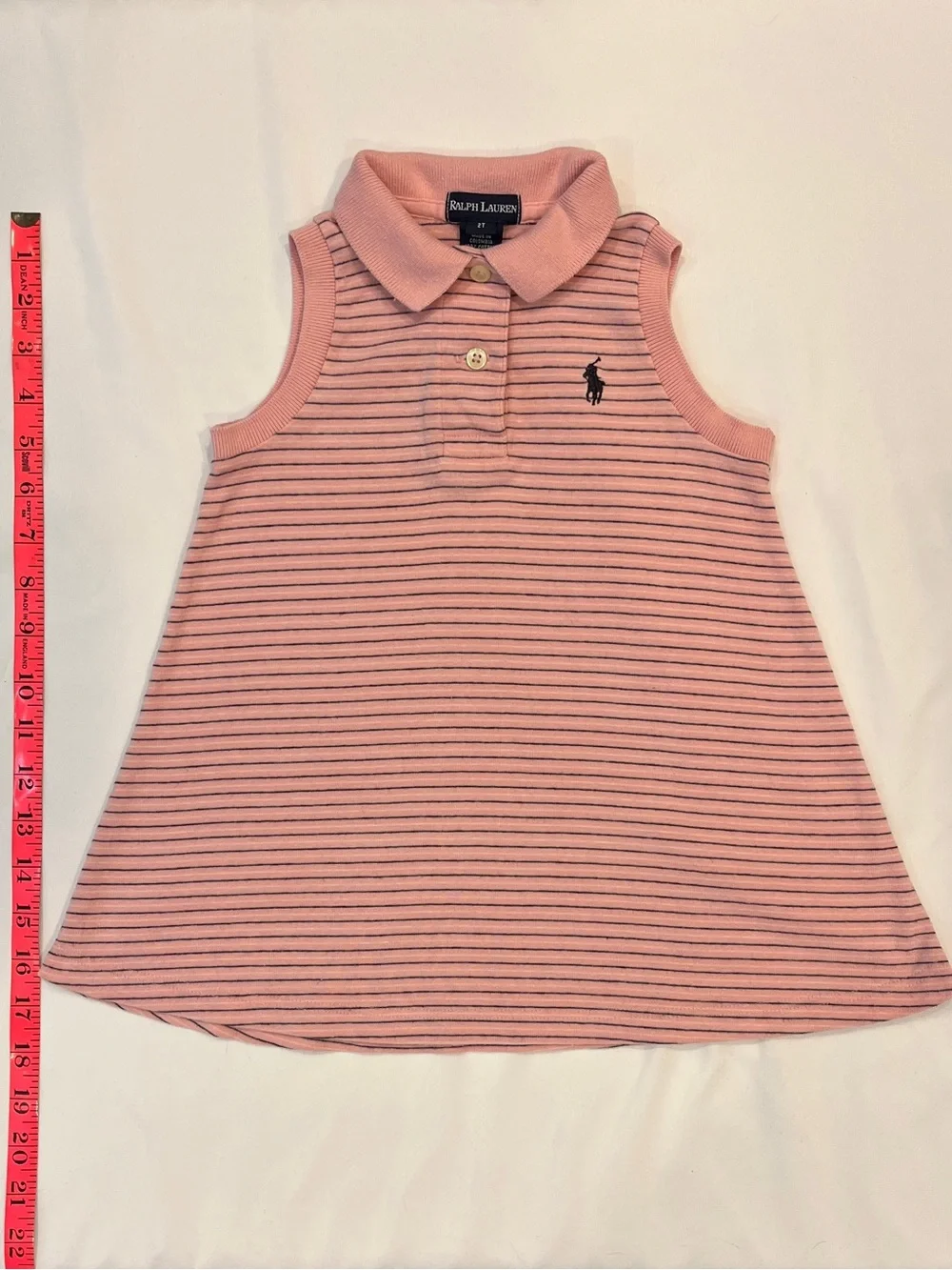 Ralph Lauren 90s Pink Navy Striped A Line Polo Vintage Dress 2T